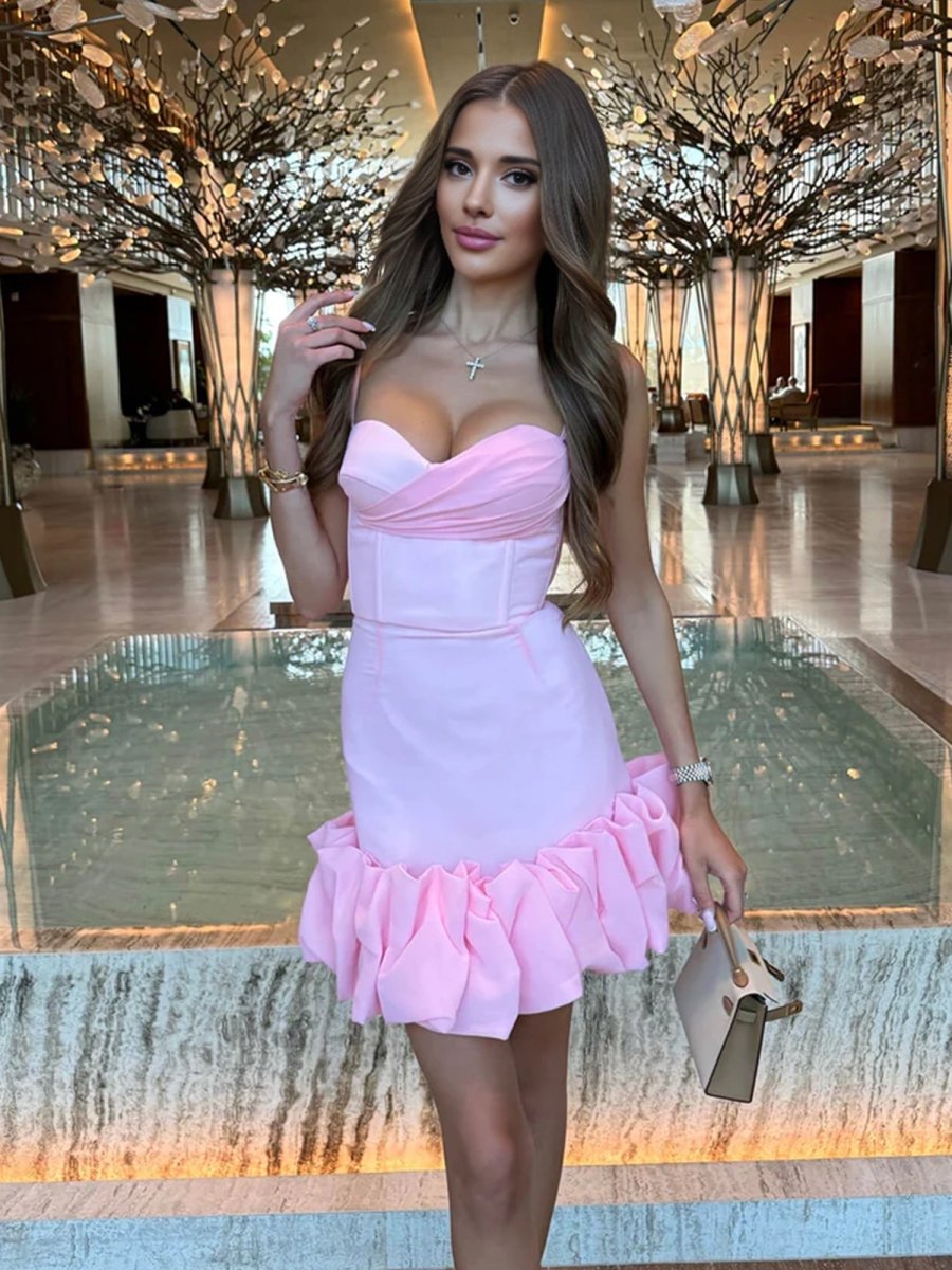 Ilythia | Pink - Sheath Ruffles Sweetheart Satin Short Homecoming Dresses
