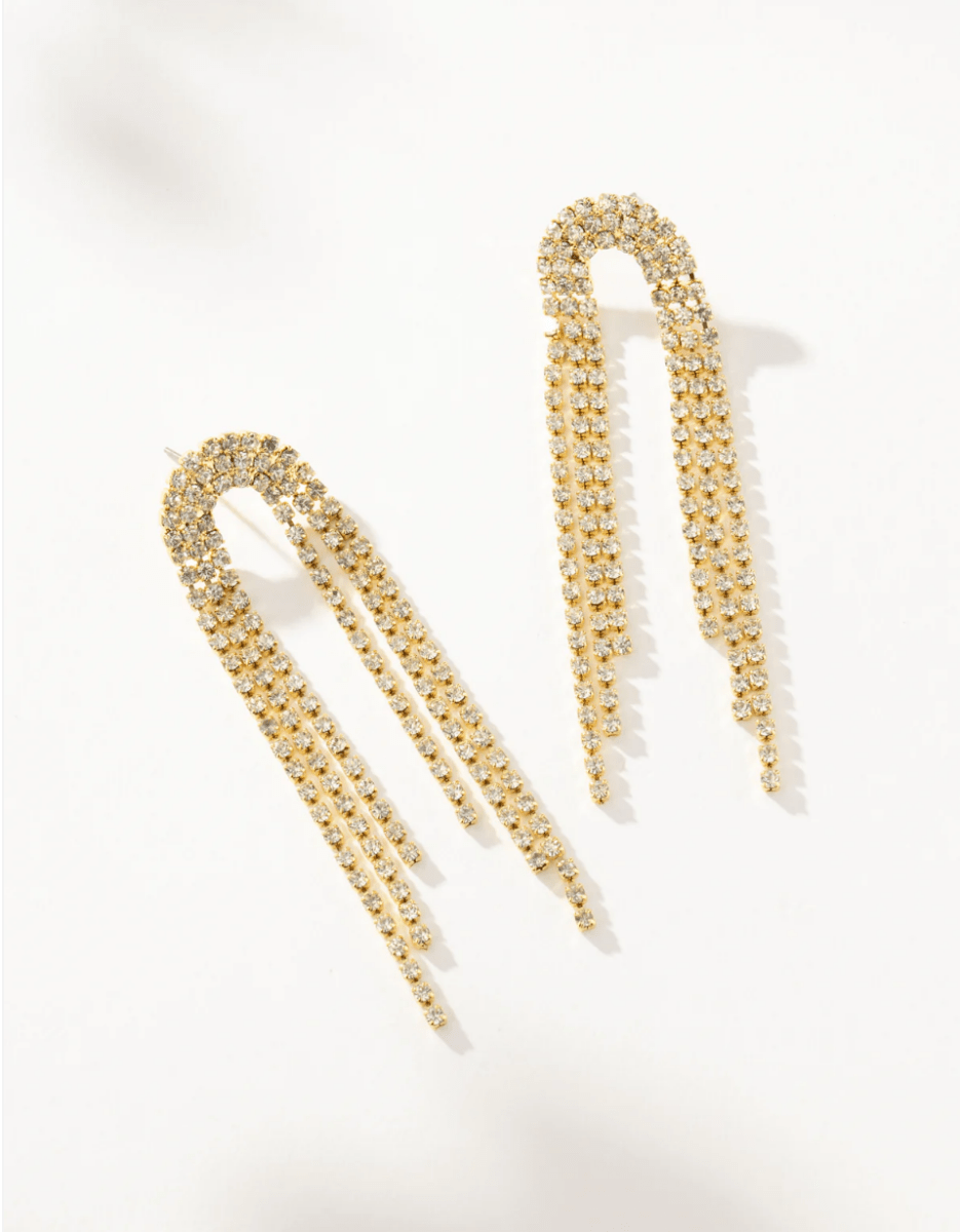 Tassel Gold Long Earrings with Rhinestones - KissProm
