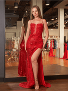 Kairi |Mermaid Spaghetti Straps Appliques Prom Dress with Slit - KissProm