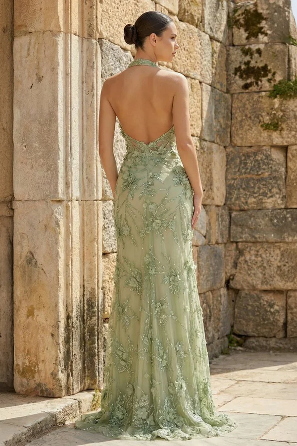 sage green sexy dress Glitter-Tulle Long Sage Green Prom Dress