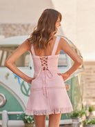 KissProm-Imelda Pink Strapless Textured Tweed Sheath Homecoming Dress