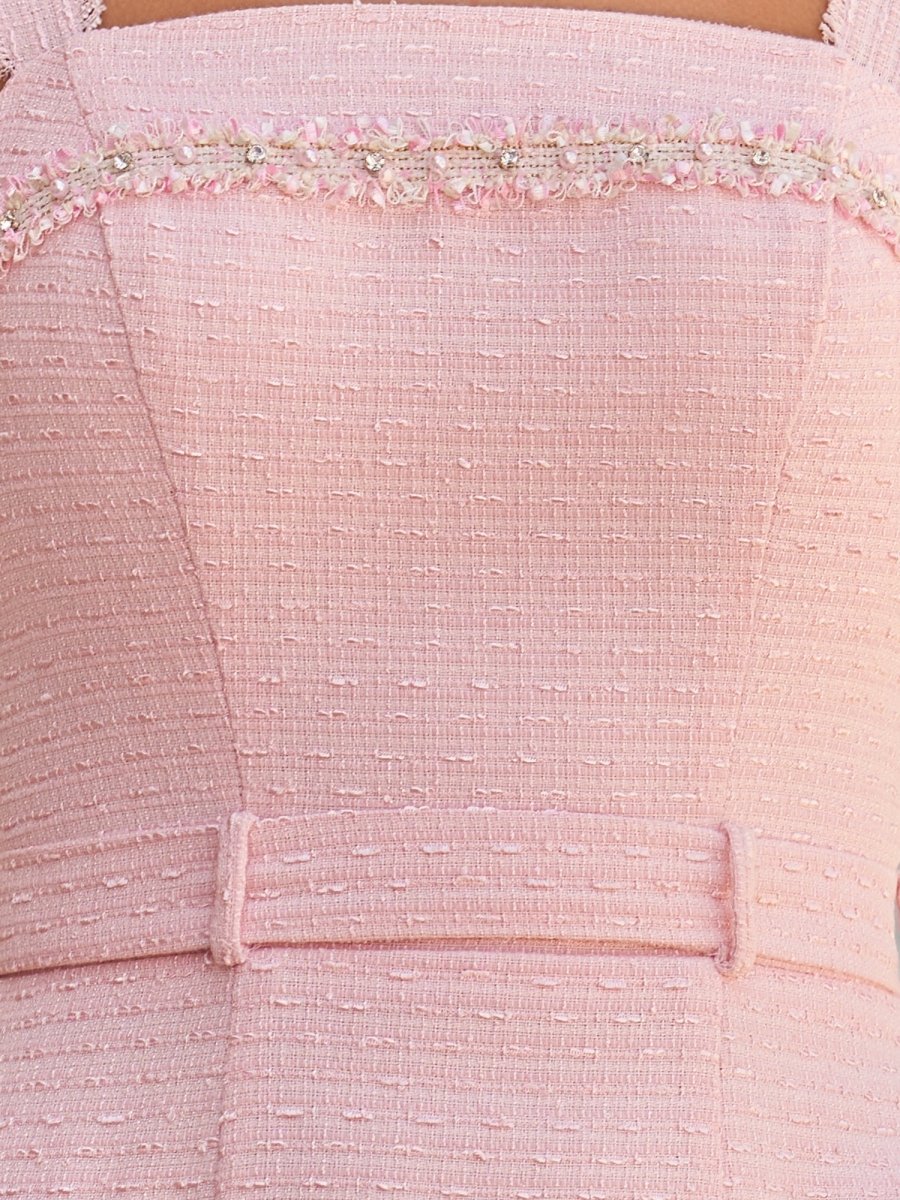 KissProm-Imelda Pink Strapless Textured Tweed Sheath Homecoming Dress