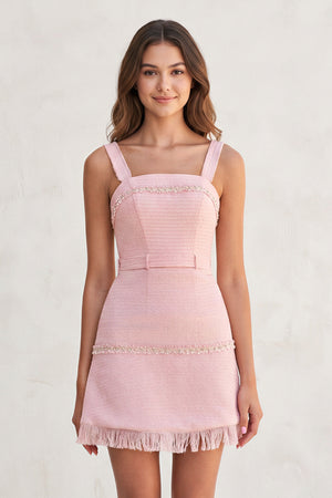 Pink Strapless Textured Tweed Sheath Homecoming Dress - KissProm