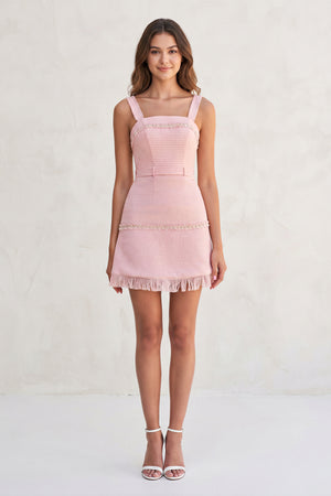 Pink Strapless Textured Tweed Sheath Homecoming Dress-KissProm
