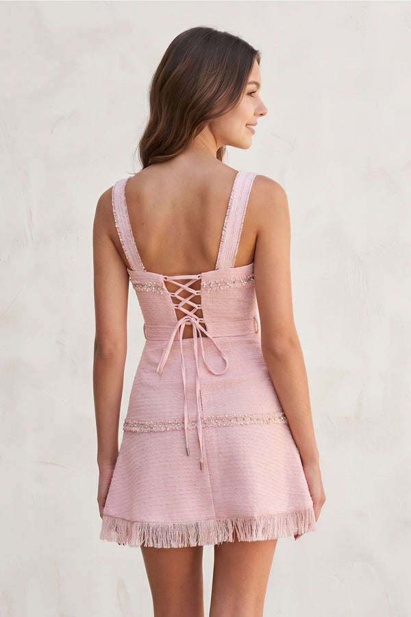 Pink Strapless Textured Tweed Sheath Homecoming Dress-KissProm