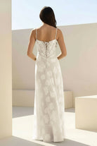 Imre | Ivory- Sheath Satin Floral Spaghetti Straps Long Prom Dresses - KissProm