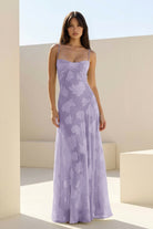 Imre | Lavender - Sheath Satin Floral Spaghetti Straps Long Prom Dresses - KissProm