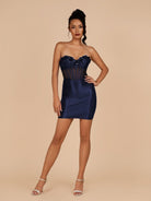 Indie | Navy Blue - Bodycon Sequined Flowers Corset Sweetheart Homecoming Dress
