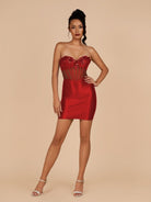Indie | Red - Bodycon Sequined Flowers Corset Sweetheart Homecoming Dress