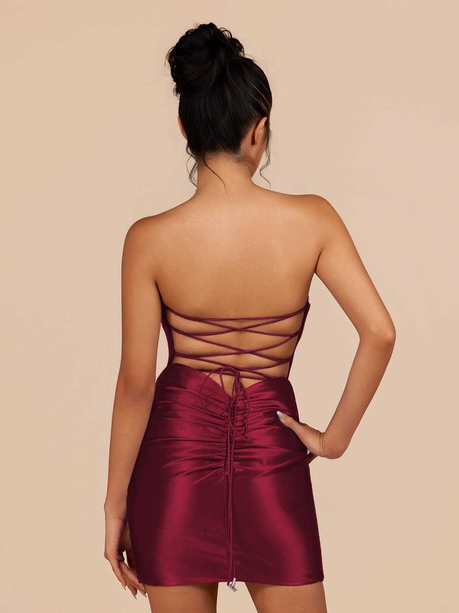 Indie | Burgundy - Bodycon Sequined Flowers Corset Sweetheart Homecoming Dress - KissProm
