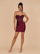 Indie | Burgundy - Bodycon Sequined Flowers Corset Sweetheart Homecoming Dress - KissProm