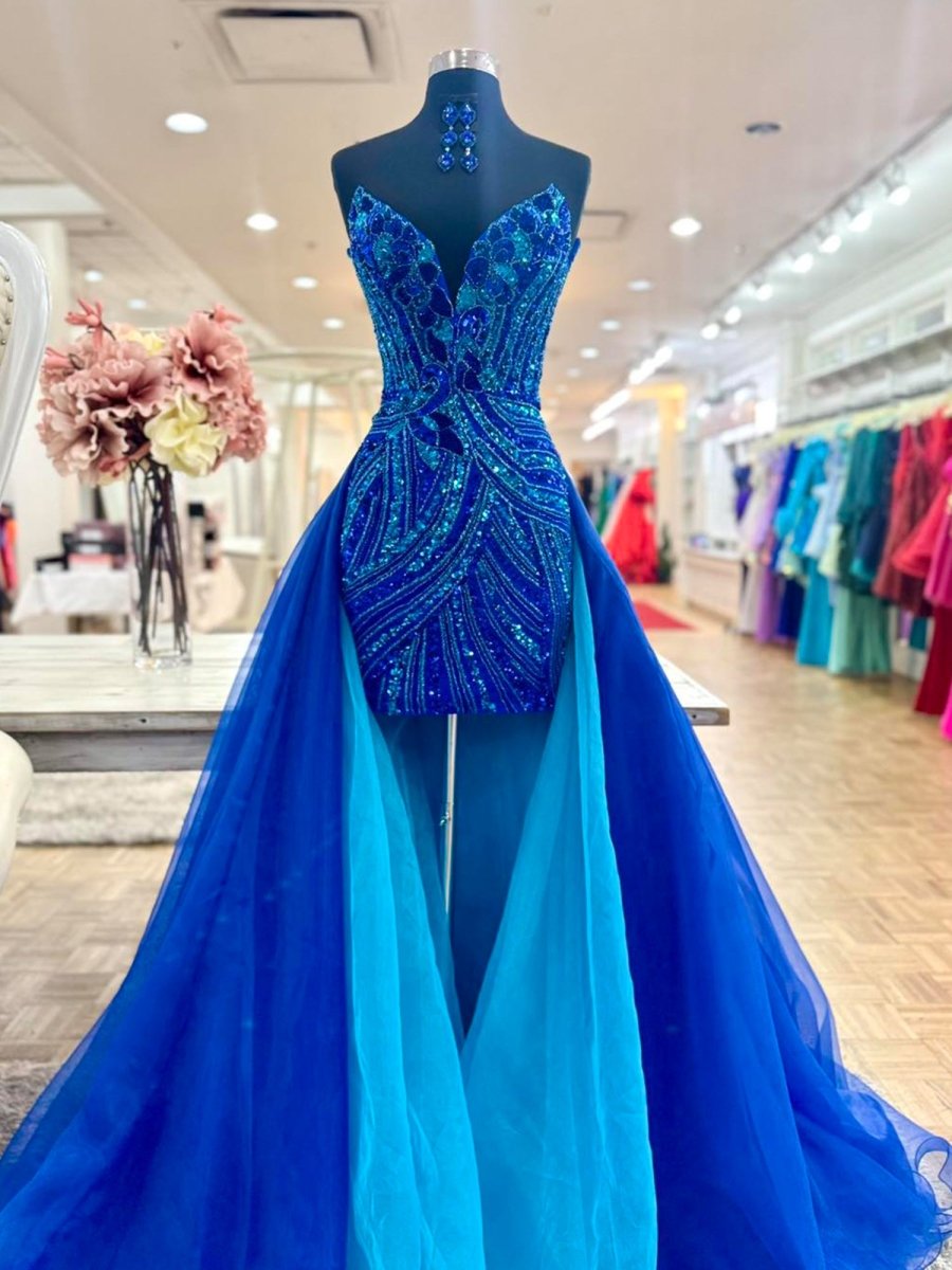 Blue Full Length Party Wear Dresses Product Title: Ocean Blue Sheer Neck Chiffon Double Slit Prom Blue Full Length Party Wear Dresses Product Title: Ocean Blue Sheer Neck Chiffon Double Slit Prom
