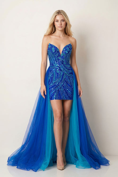 Royal Blue Sheath V Neck Sequined Mini Party Dresses with Train –  KissProm