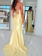 Ingris | Fuchsia Mermaid V Neck Satin Long Prom Dresses with Beading - KissProm