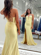 Ingris | Fuchsia Mermaid V Neck Satin Long Prom Dresses with Beading - KissProm