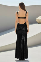 Inoria | Dark Green - Scoop Neck Mermaid Sequins Long Prom Dresses With Cutout - KissProm