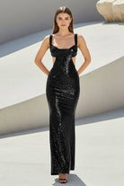 Inoria | Dark Green - Scoop Neck Mermaid Sequins Long Prom Dresses With Cutout - KissProm