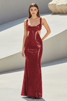 Inoria | Dark Green - Scoop Neck Mermaid Sequins Long Prom Dresses With Cutout - KissProm