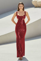 Inoria | Dark Green - Scoop Neck Mermaid Sequins Long Prom Dresses With Cutout - KissProm