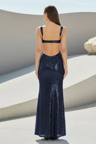 Inoria | Dark Green - Scoop Neck Mermaid Sequins Long Prom Dresses With Cutout - KissProm