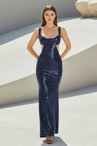 Inoria | Dark Green - Scoop Neck Mermaid Sequins Long Prom Dresses With Cutout - KissProm