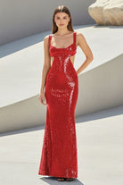 Inoria | Dark Green - Scoop Neck Mermaid Sequins Long Prom Dresses With Cutout - KissProm