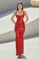 Inoria | Dark Green - Scoop Neck Mermaid Sequins Long Prom Dresses With Cutout - KissProm