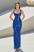 Inoria | Dark Green - Scoop Neck Mermaid Sequins Long Prom Dresses With Cutout - KissProm