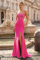 Mermaid Spaghetti Straps Red Beaded Long Prom Dress with Slit - KISSPROM PROM DRESSES