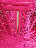 Lolite | Fuchsia - Strapless Bodycon Satin Short Homecoming Dress With Beading