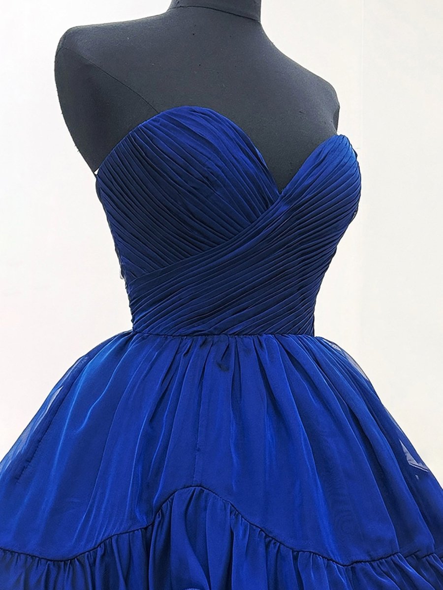 Irelith | Navy Blue - Strapless Pleated A Line Short Homecoming Dresses With Ruffles