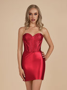 Irith | Red - Bodycon Sweetheart Satin Corset Homecoming Dresses with Beads - KissProm