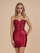 Irith | Burgundy - Bodycon Sweetheart Satin Corset Homecoming Dresses with Beads