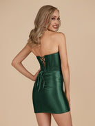 Irith | Dark Green - Bodycon Sweetheart Satin Corset Homecoming Dresses with Beads - KissProm