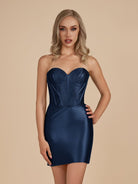 Irith | Navy Blue - Bodycon Sweetheart Satin Corset Homecoming Dresses with Beads