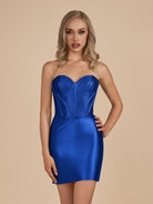 Irith | Royal Blue - Bodycon Sweetheart Satin Corset Homecoming Dresses with Beads - KissProm