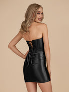 Irith | Black - Bodycon Sweetheart Satin Corset Homecoming Dresses with Beads - KissProm