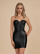 Irith | Black - Bodycon Sweetheart Satin Corset Homecoming Dresses with Beads - KissProm