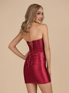 Irith | Burgundy - Bodycon Sweetheart Satin Corset Homecoming Dresses with Beads