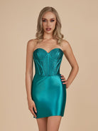 Irith | Peacock- Bodycon Sweetheart Satin Corset Homecoming Dresses with Beads