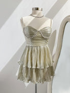 Isabeau | Gold - Spaghetti Straps A Line Metallic Pleated Short Homecoming Dresses With Beading
