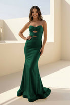 Isalyn | Yellow - Strapless Mermaid Satin Long Prom Dresses With Cutout - KissProm