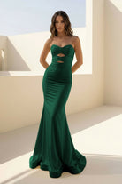 Isalyn | Yellow - Strapless Mermaid Satin Long Prom Dresses With Cutout - KissProm