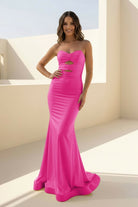 Isalyn | Yellow - Strapless Mermaid Satin Long Prom Dresses With Cutout - KissProm