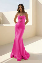Isalyn | Yellow - Strapless Mermaid Satin Long Prom Dresses With Cutout - KissProm