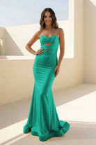 Isalyn | Yellow - Strapless Mermaid Satin Long Prom Dresses With Cutout - KissProm