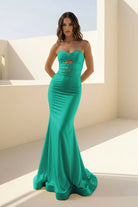Isalyn | Yellow - Strapless Mermaid Satin Long Prom Dresses With Cutout - KissProm