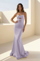 Isalyn | Yellow - Strapless Mermaid Satin Long Prom Dresses With Cutout - KissProm