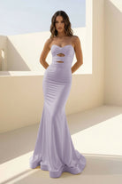 Isalyn | Yellow - Strapless Mermaid Satin Long Prom Dresses With Cutout - KissProm