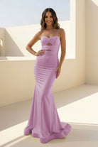 Isalyn | Yellow - Strapless Mermaid Satin Long Prom Dresses With Cutout - KissProm